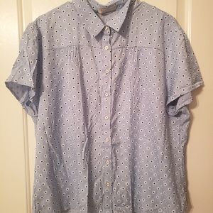 NWT Retro Blue Daisy Belle Poque Button-Up Blouse